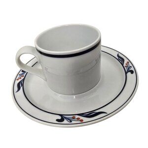 Dansk Bistro Maribo Coffee Cup & Saucer White Blue Floral Design